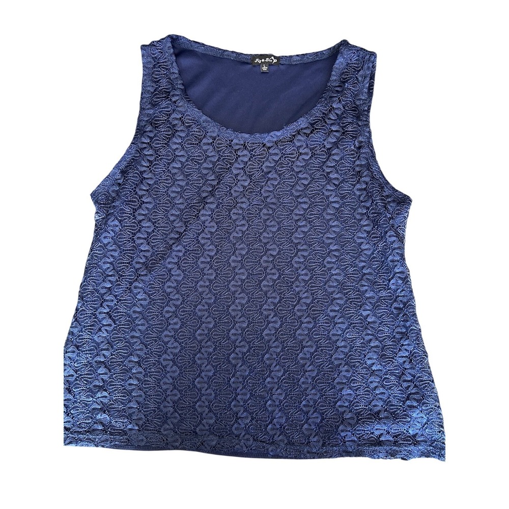 Fig & Blu Navy Blue Lace Sleeveless Tank Top Shell Size L 12864